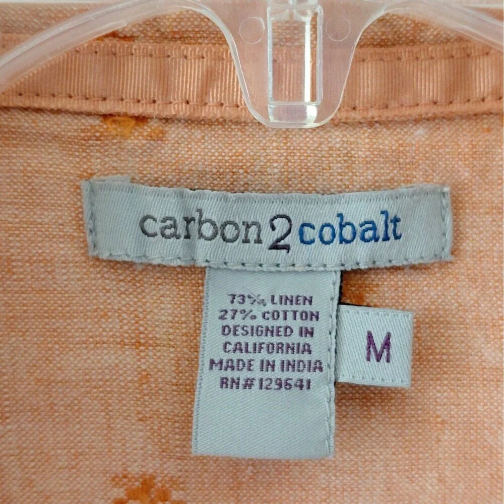 Carbon2Cobalt Linen Blend Button Up Shirt Women's Medium Peach Geometric Print - Picture 4 of 6
